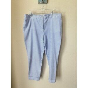 Tahari ASL Women's Size 18 Blue White Striped Seersucker Cuffed Ankle Pants